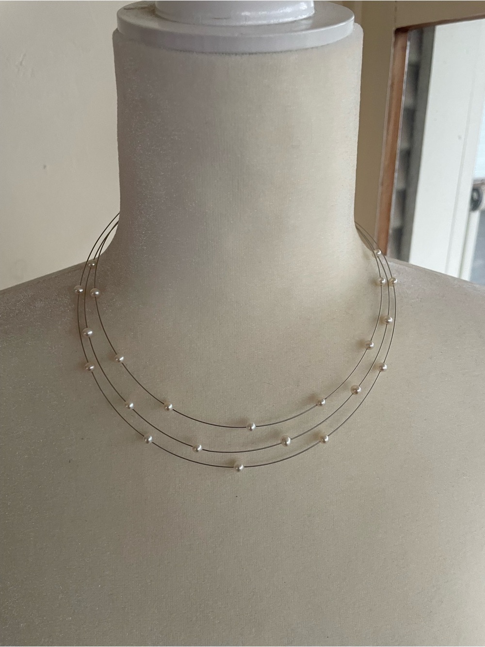 Delicate Triple-Strand Pearl Necklace - White Pearls